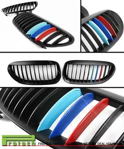 For 04-10 E63 640i 650i M6 Coupe Front Matte Black Grille /// M Tri Color BMW - Foto 1 di 1