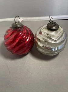 Crate & Barrel Mercury Glass Glitter Christmas Tree Ornaments Set Of 2 - Picture 1 of 12
