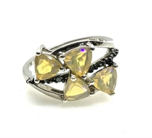 9ct White Gold Fire Opal Marcasite Ring 9K Gold Fire Opal Ring Gift For Her WOW - Picture 1 of 23
