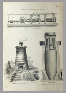 (P1) 1850c Engraving with passepartou - IRON MANUFACTURE - (07022) + - Picture 1 of 1