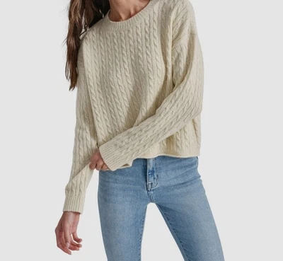 DKNY Jeans Women's Ivory Metallic Cable-Knit Crewneck Sweater Size XL - Image 1 of 2