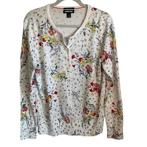 Lands’ End Cardigan Maglione Supima Cotone Bottoni Floreale Tg L Delicato Femminile - Foto 1 di 9