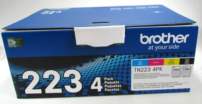 Paquete de 4 cartuchos de tóner originales Brother TN223 OEM CMYK caja abierta sin usar Foto 1 de 4