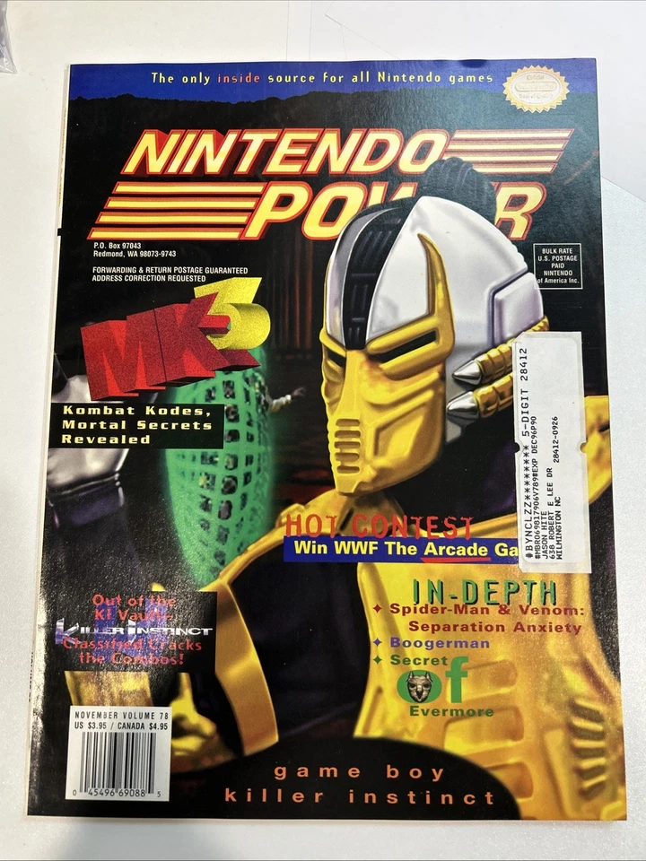 NINTENDO POWER MAGAZINE NOVEMBER VOLUME 78 MORTAL KOMBAT 3 WITH POSTER - Image 1 of 1