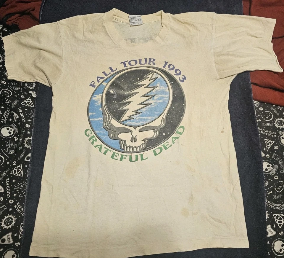 GRATEFUL DEAD SUMMER 1993 巡回赛衬衫液体蓝色 L 码 — 第 1/4 张图片