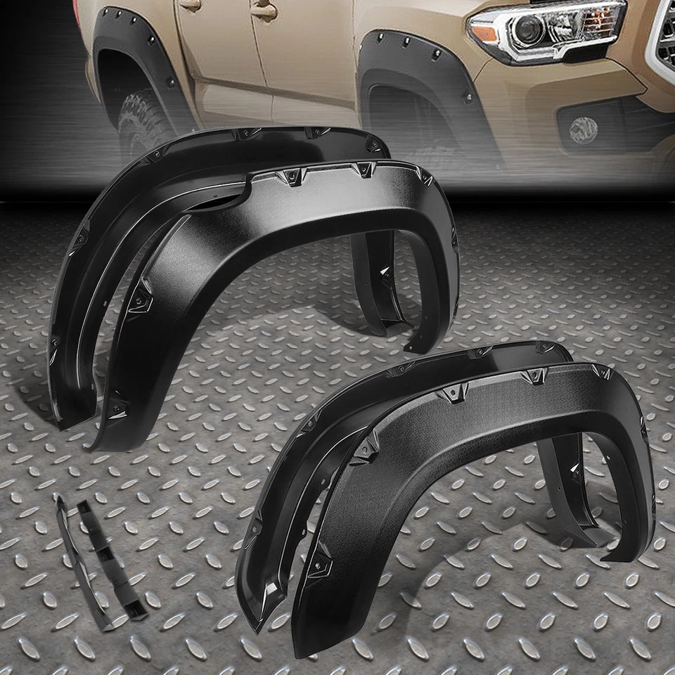 PARA TOYOTA TACOMA 2016-2017 4 PIEZAS BOLSILLO REMACHADO GUARDABARROS BROTES NEGRO MATE Foto 1 de 4