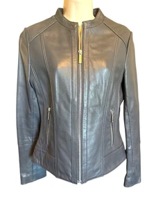 Chaqueta de moto de cuero Michael Kors para mujer S gris cremallera estilo motociclista suave como la mantequilla - Imagen 1 de 10