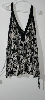 Women Plus Sz 3X Tan Black Floral Tank Top Casual Flowy Sleeveless Shirt - Image 1 of 4