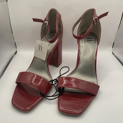 Sandalias Worthington Becklyn rojas de tacón bloque para mujer talla 11 M imitación cuero nuevas con etiquetas Foto 1 de 4