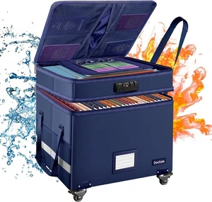 READ* DocSafe File Box with Lock, 2-Layer Fireproof Document Box with Wheels - Picture 1 of 12