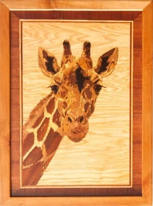Jirafa Safari África Madera Mosaico Retrato Eco Incrustación Panel Enmarcado Colgante de Pared - Imagen 1 de 13