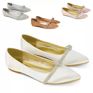 Womens Bridal Shoes Ladies Pointed Toe Diamante Bridesmaid Slip On Pumps Size - Picture 1 of 50