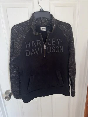 Suéter Harley Davidson Para Mujer Talla Grande Negro Acrílico 1/4 Cremallera Gris L Foto 1 de 4