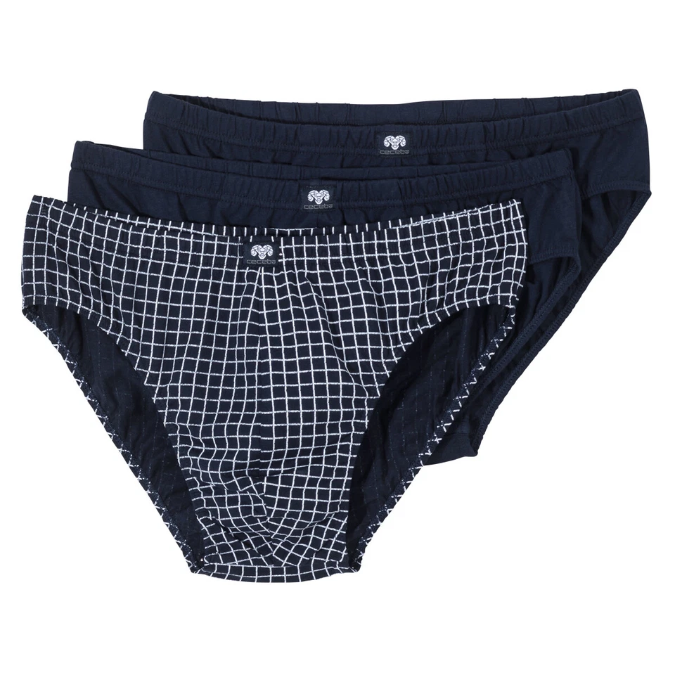 Ceceba 3er-Pack Slips 2XL-7XL navy/Gitterkaro 100% Cotton OEKO-TEX®100 weich NEU - Bild 1 von 1