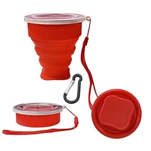 Collapsible Silicone Cup with Lids Reusable Portable Mug for Travel Camping - Picture 1 of 3