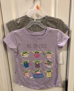 New Girls Small 6/6X Star Wars Yoda 2 pack t shirts Gray Purple SKU WR - Picture 1 of 5