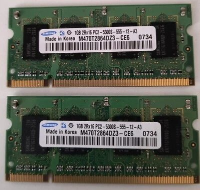 2 schede memoria Samsung  Ram x 1GB / 2Rx8 PC2-5300s-555-12 per pc portatile - Immagine 1 di 2