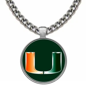 Large Miami Hurricanes Mens Womens 24" Stainless Steel Chain Pendant Necklace D5 - Picture 1 of 6