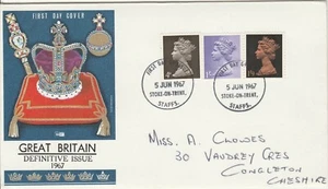 Sello GB Philart FDC 1967 Machin Definitive 4d 1/- 1/9 Stoke-on-Trent CDS - Imagen 1 de 1