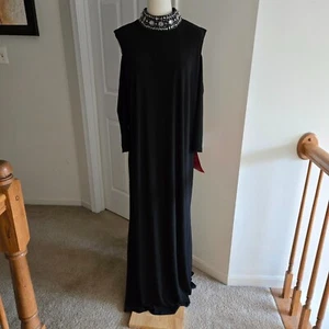 Avenue Black Rhinestone Collar Neck Cold Shoulder Long Formal Evening Gown Sz 18 - Picture 1 of 16