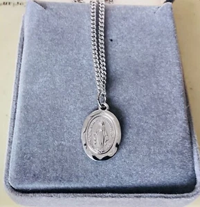 Vintage Sterling Silver Holy Mother Mary Pendant On Sterling 18” Chain Free Ship - Picture 1 of 5