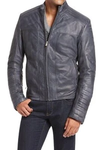 Chaqueta de cuero para hombre al aire libre motocicleta cuello alto calce ajustado informal chaqueta de motociclista - Imagen 1 de 4