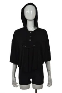 Blusa con capucha poncho liso negro talla M Ella Moss manga 3/4 rayón - Imagen 1 de 4