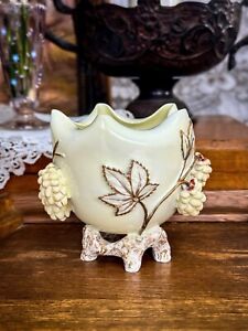 Antique Moore Brothers Small Raised Berries & Leaves Cream Porcelain Vase 1880s