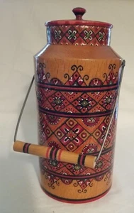 Vintage Handmade Hard Wood Canister Hand Painted Great Kitchen Decoration 8X3.5" - Bild 1 von 18