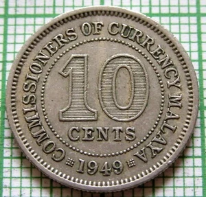 MALAYA - MALAYSIA King GEORGE VI 1949 10 CENTS km# 8 colonial coinage - Picture 1 of 6