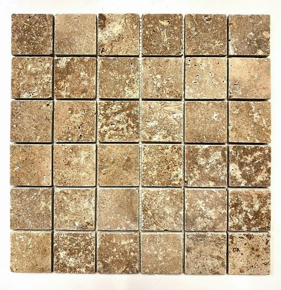 2x2 Noce Tumbled Aged Travertine Mosaic Tile Wall Floor - Image 1 of 3