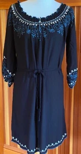 Neu S Lucky Brand Kleid bestickt schwarz mit blauer Prärie schulterfrei Viskose Boho - Bild 1 von 8