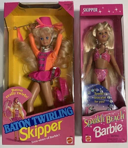 Baton Twirling (2) Skipper Doll Teen Sister of Barbie 1992 & Sparkle Beach 1995 - Picture 1 of 9