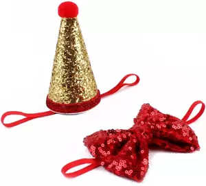 Pet Cute Birthday Party Cone Hat and Bow Tie Collar Set with Adjustable Headband - Picture 1 of 5