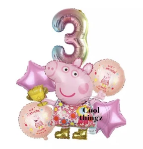 JUEGO DE GLOBOS PEPPA PIG Golden Wellies para decoración de fiesta de tercer cumpleaños 3 años - Imagen 1 de 3