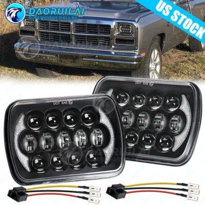 Par de faros LED DRL negros de 5x7" 7x6" para Dodge Ramcharger D100 D150 W150 W250 Foto 1 de 4
