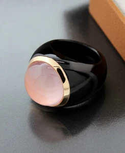 Anillo de ágata de diseño cuarzo rosa 17 mm oro amarillo 585 valor 1.600 euros nuevo - Imagen 1 de 5
