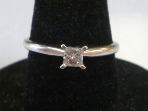 10K White Gold .20 Princess Cut Diamond Solitaire Engagement Ring 7.25 I, SI1 - Picture 1 of 9