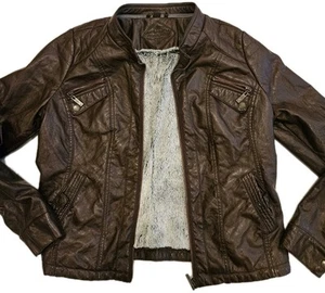 Jou Jou Vegan Leather Moto Jacket XL Faux Fur Lining Burgundy - Picture 1 of 8