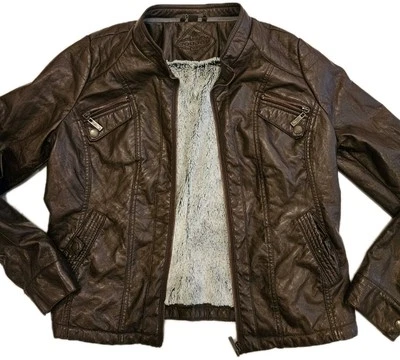 Jou Jou Vegan Leather Moto Jacket XL Faux Fur Lining Burgundy - Image 1 of 4