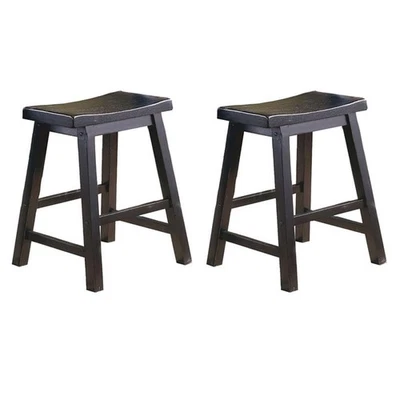 Saddleback Solid Wood Kitchen Height Bar Stool Set Of 2 - Saddle Kitchen Stoo... - Image 1 of 4