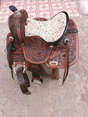 Kid's western leather saddle, Youth western leather saddle 8 To 12 Inch Saddle - Image 1 of 4