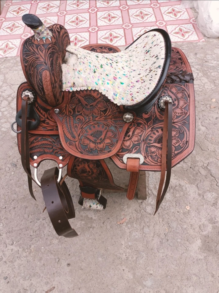 Sillín de cuero occidental para niños, sillín de cuero occidental juvenil de 8 a 12 pulgadas Foto 1 de 4
