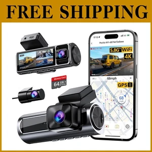 WiFi GPS 64GB Card Included 3.18'' IPS Dash Camera - Picture 1 of 11