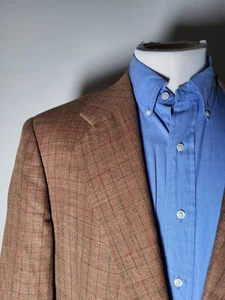 44S Bespoke Red Orange Brown Full Canvas Wool Tweed Check Blazer Coat Jacket - Picture 1 of 7