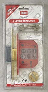 Union 68mm (2.5") StrongBOLT 3 lever mortice deadlock - Polished Brass - Picture 1 of 9
