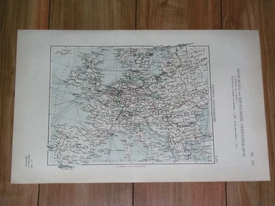 1928 VINTAGE MAP OF EUROPE AIR TRANSPORTATION AIRLINES GERMANY POLAND FRANCE - Image 1 of 4