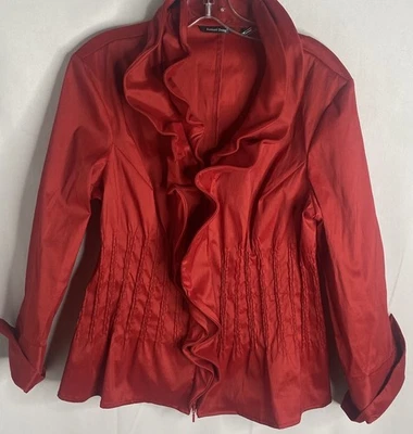 Chaqueta Samuel Dong Mujer L Vacaciones Roja Acanalada Cintura Peplum Cremallera Foto 1 de 4