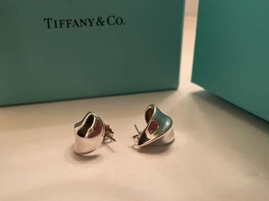 Vintage Elsa Peretti Tiffany und Co. Sterlingsilber Ohrringe Blatt Huggies ~ IOB - Bild 1 von 9