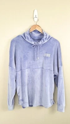 Victoria's Secret LOVE PINK Women’s XS Varsity Sweatshirt Oversized Blue Velour - Image 1 of 4